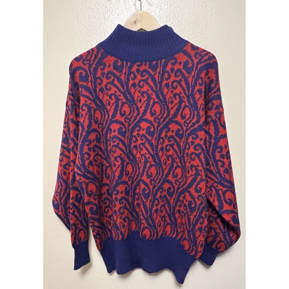 Vtg 80s DD Sloane Sweater Blue Red Geometric Fair Isle Mock Neck Winter Boho GUC